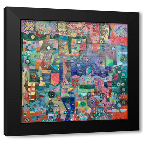 Blue Mirrors 20x20 Oil Paintmixed Media 2021 Black Modern Wood Framed Art Print with Double Matting by Loebelsohn, Alise