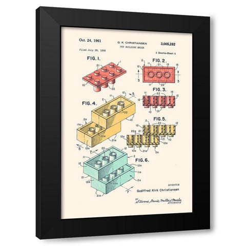 Lego Colors Black Modern Wood Framed Art Print by Bodart, Florent