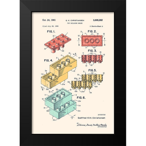 Lego Colors Black Modern Wood Framed Art Print by Bodart, Florent