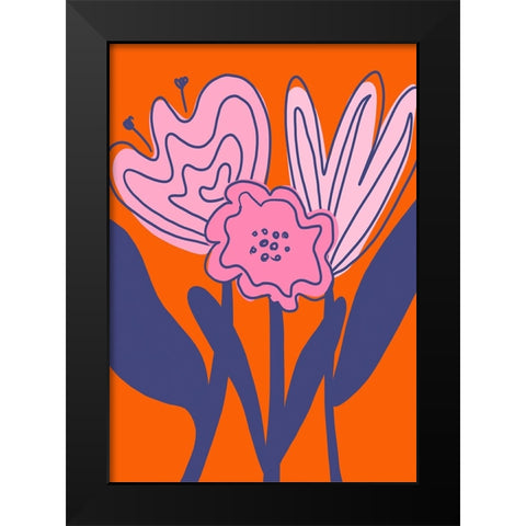Abstract Flowers Black Modern Wood Framed Art Print by Fritsch, Athene