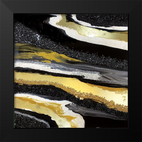 Black and Gold Agate Black Modern Wood Framed Art Print by Storms, Alyson
