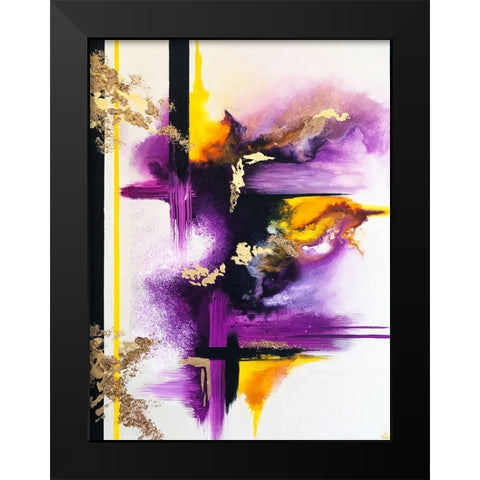 Geometric Purple and Yellow Black Modern Wood Framed Art Print by Storms, Alyson