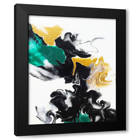 Green and Gold Ribbons 2 Black Modern Wood Framed Art Print with Double Matting by Storms, Alyson