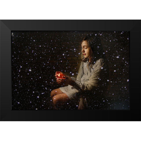 The Little Match Girl Black Modern Wood Framed Art Print by Weber, Kate