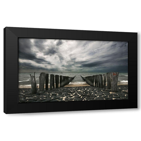 Sea Defense Black Modern Wood Framed Art Print with Double Matting by Leon