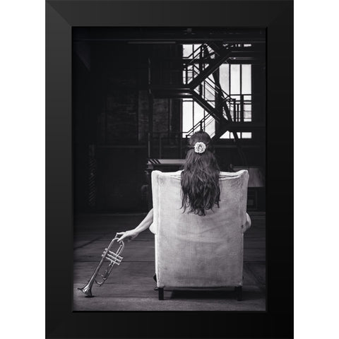 Sentimental Sounds Black Modern Wood Framed Art Print by Alexandru, Padurariu