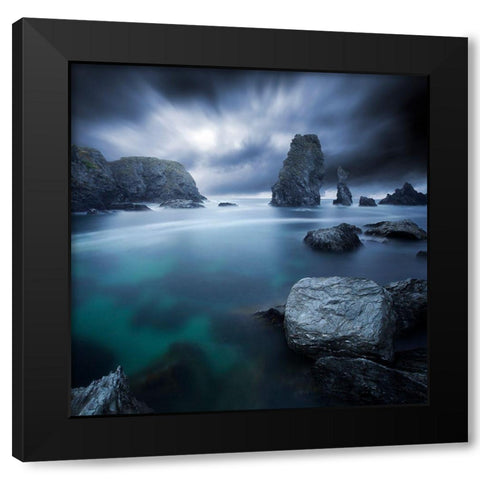 Turquoise Black Modern Wood Framed Art Print with Double Matting by Del Grosso, Sebastien