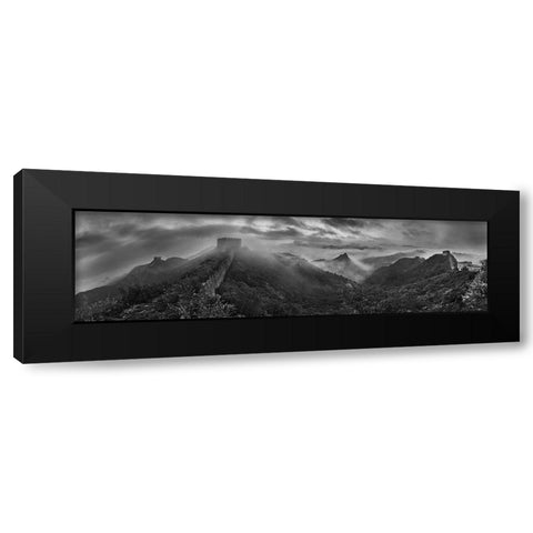 Misty Morning At Great Wall Black Modern Wood Framed Art Print with Double Matting by Zhang, Yan