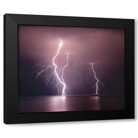 Thunderbolt Over The Sea Black Modern Wood Framed Art Print by Filippini, Nini