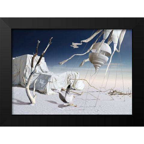 White And Blue Black Modern Wood Framed Art Print by Penchev, Radoslav