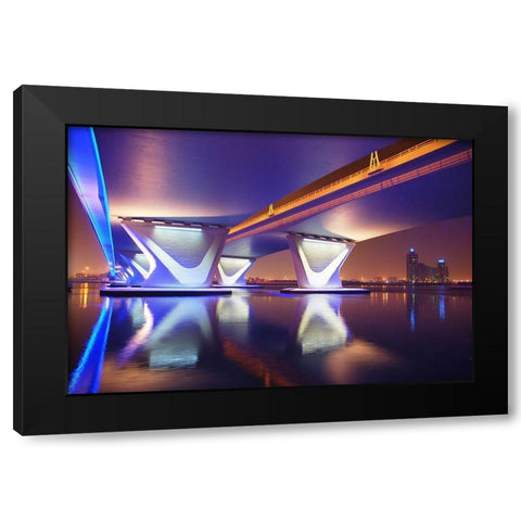 Al Garhoud Bridge-Night Black Modern Wood Framed Art Print with Double Matting by Work, Robert