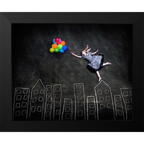 Flying On The Rooftops Black Modern Wood Framed Art Print by Njsabs