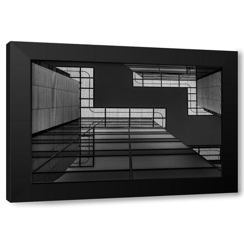 Meeting Of Grids Black Modern Wood Framed Art Print with Double Matting by Van Den, Jef