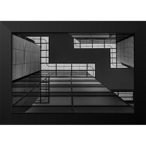 Meeting Of Grids Black Modern Wood Framed Art Print by Van Den, Jef