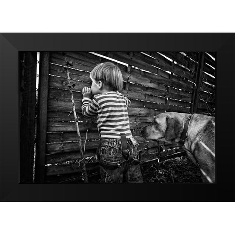 The World From Behind The Fence Black Modern Wood Framed Art Print by Strzelecka, Monika