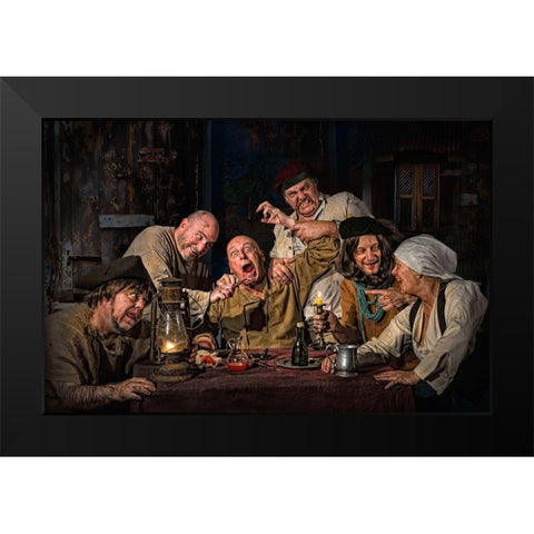 The Dentist - Homage To Caravaggio Black Modern Wood Framed Art Print by Galon Ma, Derek