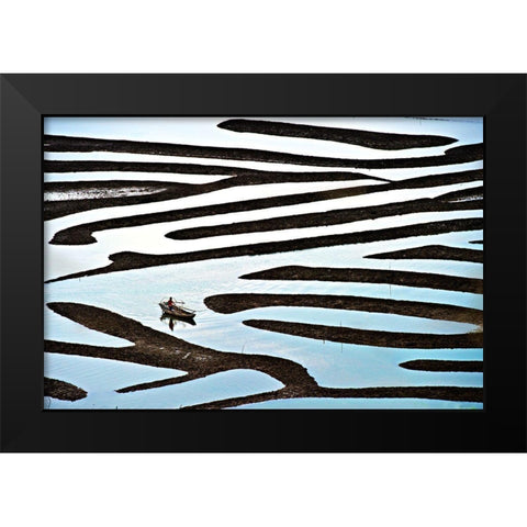 Labyrinth Black Modern Wood Framed Art Print by Gunawan, Lina