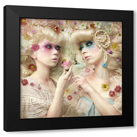 Girl Of The Flower Garden Black Modern Wood Framed Art Print by Murakami, Kiyo