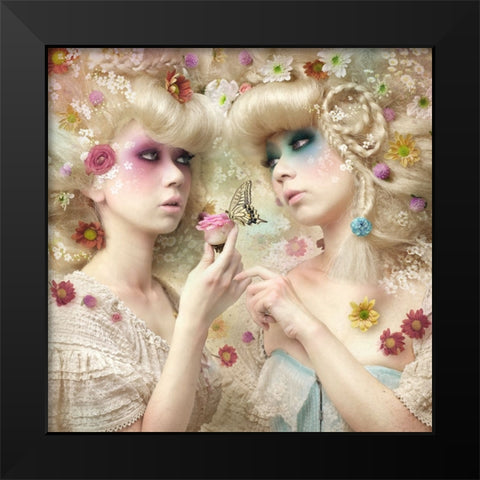 Girl Of The Flower Garden Black Modern Wood Framed Art Print by Murakami, Kiyo
