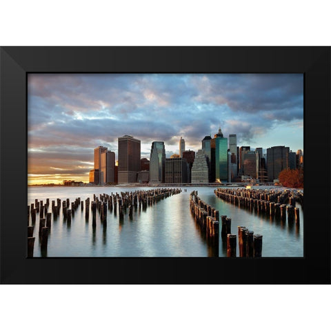 Nyc Skyline Black Modern Wood Framed Art Print by Carozzi, Fiorenzo