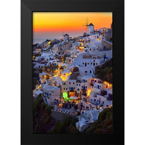 Santorini Black Modern Wood Framed Art Print by Claudiu, Paduroiu