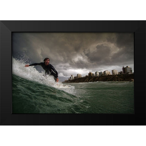 Apocalyptic Surfer Black Modern Wood Framed Art Print by Gavra, Assaf