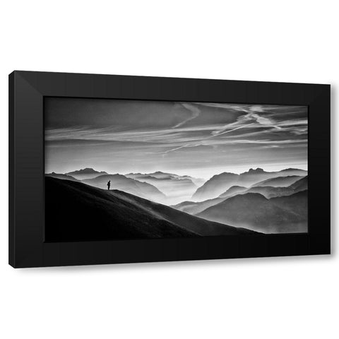 Hunter In The Fog Bw Black Modern Wood Framed Art Print by Guarino, Vito