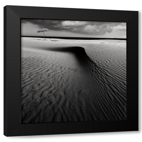 Umbrella On The Beach............... Black Modern Wood Framed Art Print by Schuurmans, Wim