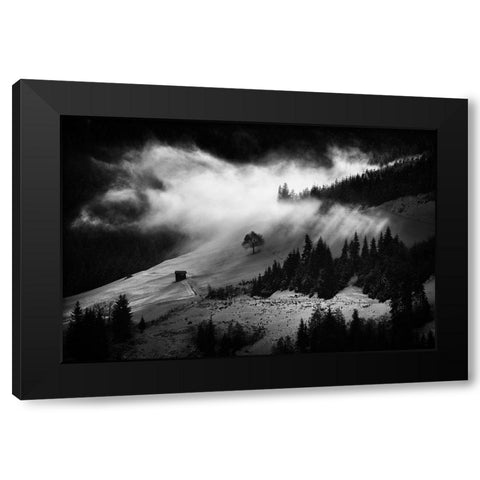 Morning Fog Black Modern Wood Framed Art Print with Double Matting by Bogdan, Marchevca