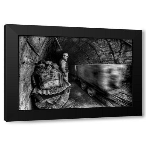Coal Mine Black Modern Wood Framed Art Print with Double Matting by Basa, Emine