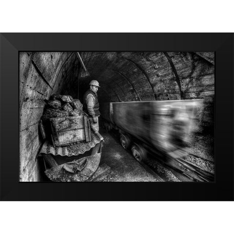 Coal Mine Black Modern Wood Framed Art Print by Basa, Emine