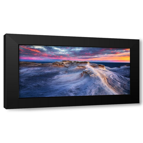 Waves Black Modern Wood Framed Art Print by Zhang, Joshua
