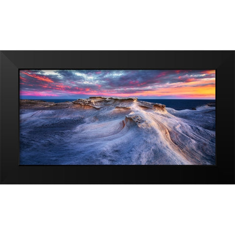 Waves Black Modern Wood Framed Art Print by Zhang, Joshua