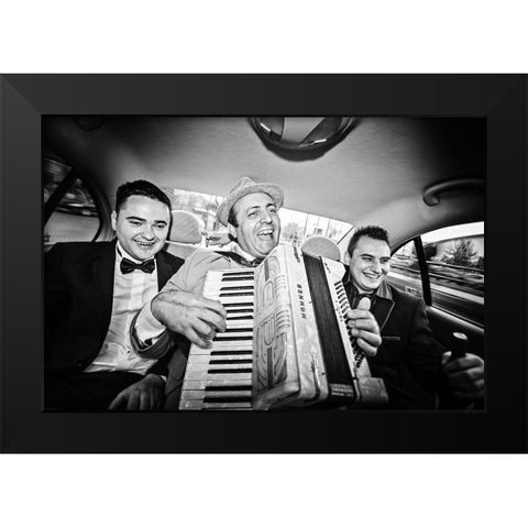 Play That Accordion, Boss! Black Modern Wood Framed Art Print by Tudor, Marius