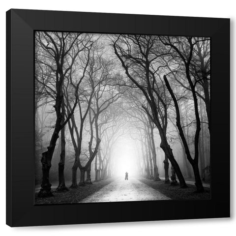 Cyclist Black Modern Wood Framed Art Print with Double Matting by Rak, Martin