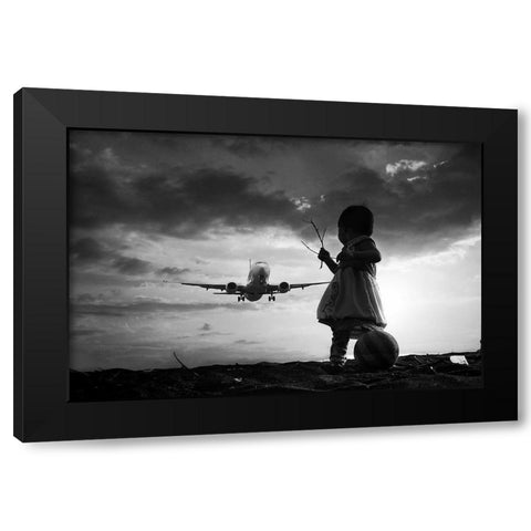 Fly Again Black Modern Wood Framed Art Print with Double Matting by Trijoko