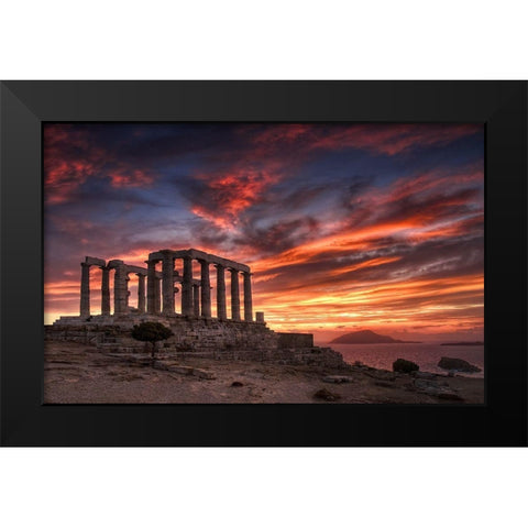 Temple Of Poseidon Black Modern Wood Framed Art Print by Kaddas, Chris