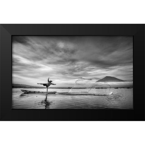 Man Behind The Nets Black Modern Wood Framed Art Print by Siswandhono, Arief