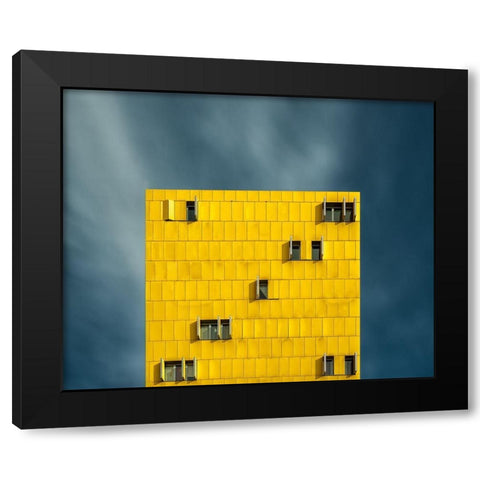 Yellow And Blue Black Modern Wood Framed Art Print by Garcia, Vladi