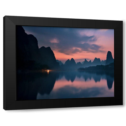 The Dawn Of Li River Black Modern Wood Framed Art Print with Double Matting by Zhang, Yan