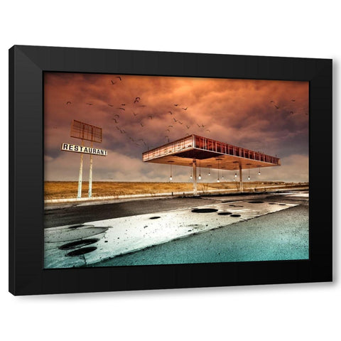 Gaz Bar Blues Black Modern Wood Framed Art Print with Double Matting by David Senechal Photographie