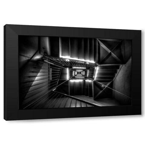 X-Spiral Black Modern Wood Framed Art Print with Double Matting by Hara, Tomoshi