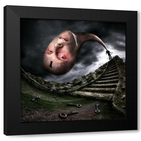 Headache Black Modern Wood Framed Art Print by Kiciak, Christophe