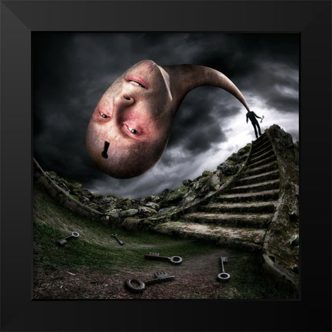 Headache Black Modern Wood Framed Art Print by Kiciak, Christophe