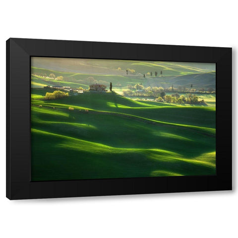 Green Waves... Black Modern Wood Framed Art Print with Double Matting by Browko, Krzysztof