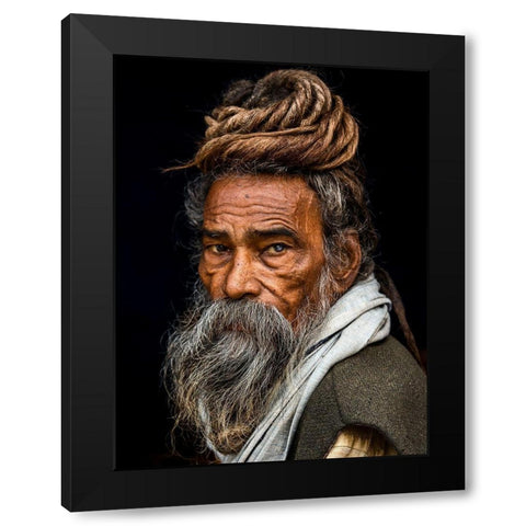Portrait Of A Sadhu... Black Modern Wood Framed Art Print with Double Matting by J.V, Rakesh