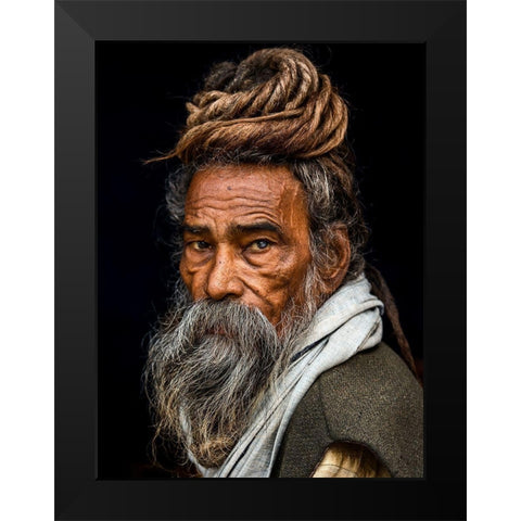 Portrait Of A Sadhu... Black Modern Wood Framed Art Print by J.V, Rakesh