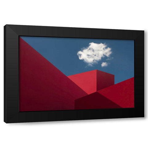 Red Shapes Black Modern Wood Framed Art Print with Double Matting by Borges, Hugo