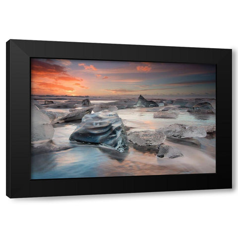 Glacial Lagoon Beach Black Modern Wood Framed Art Print with Double Matting by Baroni, Massimo