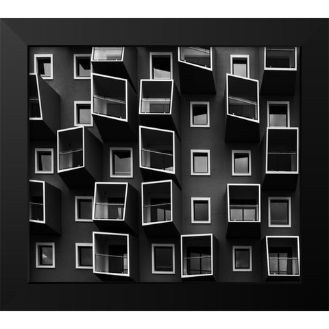 Living In Boxes Black Modern Wood Framed Art Print by Mathiesen, Kent